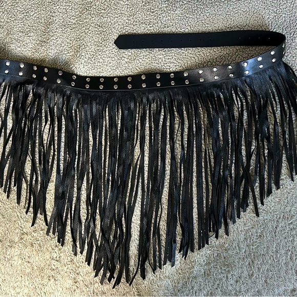 🔥 Black Leather Fringe belt Skirt, Very Sexy & Fashionable adjustable NWOT - Picture 7 of 7
